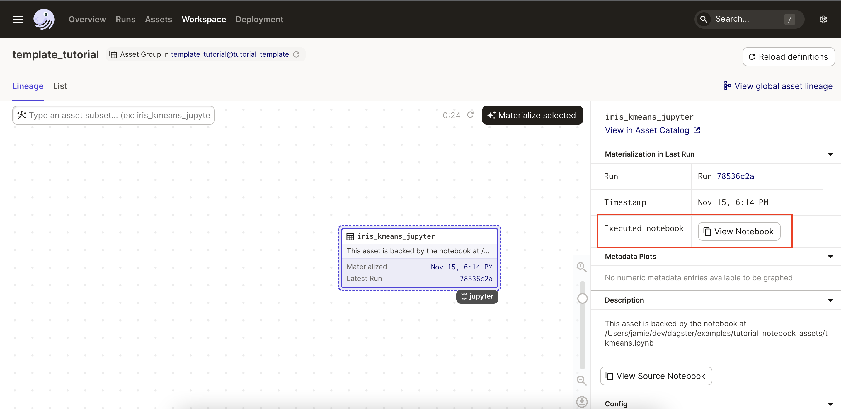 View notebook button in materialization in last run area